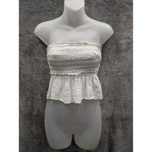 Micro Mini Crop Top Women's XS Smocked Peplum Boho Fairy Coquette Festival Y2K